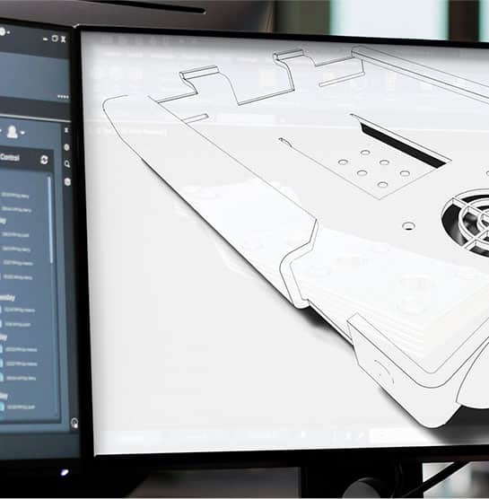 A computer screen displaying a drawing of a device of DMI 3D, Inc.